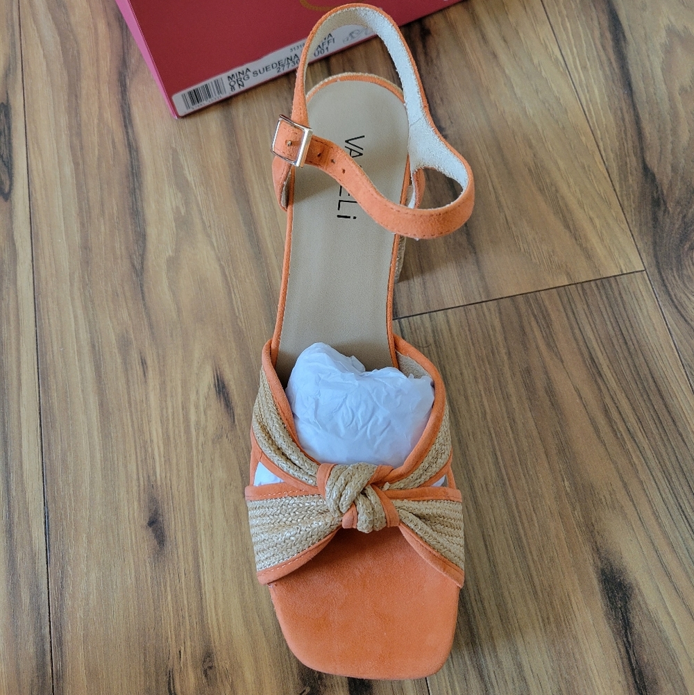 Vaneli Mina Orange Suede Raffia Square Toe Platform Sandal - Picture 7 of 8